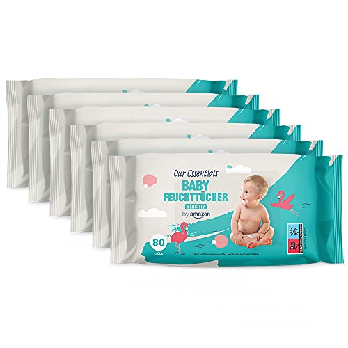 By Amazon Baby Feuchttücher Sensitiv, Unparfümiert, 480 Stück (6 Packungen Mit 80)