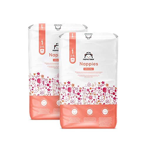 Amazon-Marke: Mama Bear Ultra Dry Windeln Größe 1 (2-5 Kg) - Monatsbox, Weiß, 96 Stück (2 Packungen Mit 48)
