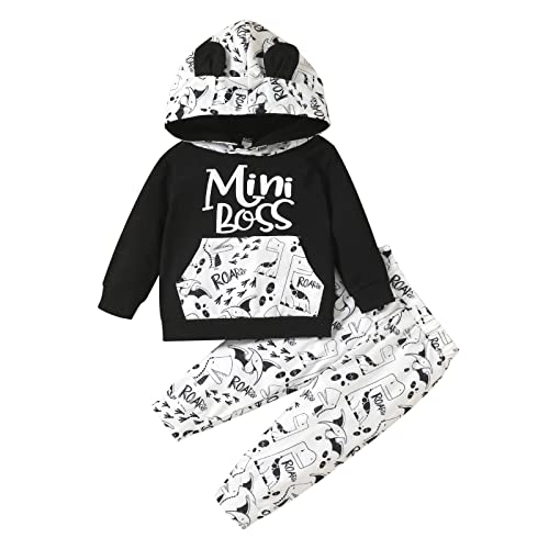 Geagodelia Baby Jungen Kleidung Outfit Babykleidung Set Langarm Kapuzenpullover Top + Hose Neugeborene Weiche Babyset Mini Boss (0-3 Monate)