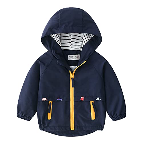 Volunboy Baby Kapuzen Jackets, Jungen Langarm Winddicht Mantel Cartoon Aufdruck Jacken(2-3 Jahre,Marineblau2,Größe 100)