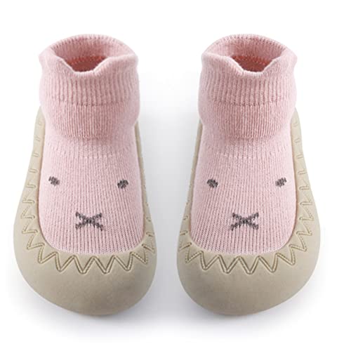 Exemaba Baby Sockenschuhe Rutschfeste Niedlicher Cartoon Weicher Stricken Babybodenschuhe Kleinkind Schuhe 1-Paar(Rosa Kaninchen,Tag22/12-18M)
