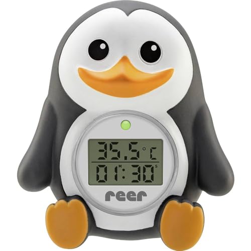Reer Baby-Thermometer Für Die Badewanne Mit Süßem Unterwasserwelt-Motiv, Kindersicheres Bade-Thermometer - Pinguin