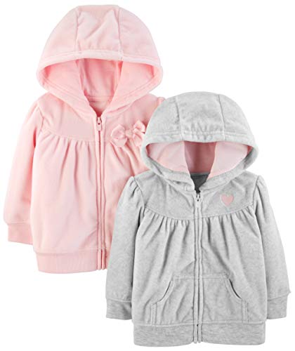 Simple Joys By Carter'S Baby-Mädchen 2-Pack Fleece Full Zip Hoodies Products, Hellgrau/Rosa, 12 Monate (2Er Pack)