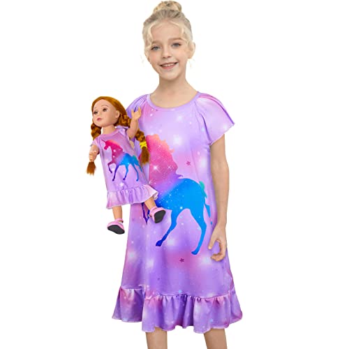 Mhjy Nachthemd Mädchen Kurzarm Puppe Und Mädchen Matching Passendes Einhorn Nachtwäsche Prinzessin Pyjamas Schlafanzug Nachtkleid Für 18' Puppen