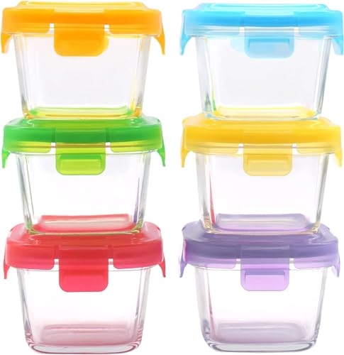 Arsuk Aufbewahrungsbehälter Für Babynahrung Aus Glas, Kleine Tupperware Entwöhnungsschalen (6Pcs X 150Ml Quadrat)