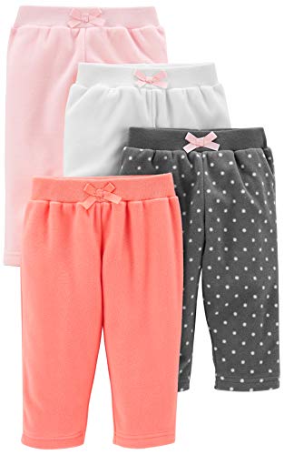 Simple Joys By Carter'S Baby-Mädchen 4-Pack Fleece Pants Lässige Hose, Kohlegrau Punkte/Orange/Rosa/Weiß, Frühchen (4Er Pack)