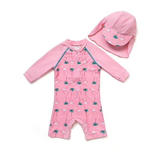 Bonverano Baby Mädchen Badeanzug Ein Stück 3/4 Der Ärmellänge Uv-Schutz 50+ Badekleidung Mit Einem Reißverschluss…(Pink-Baum,9-12Monate…