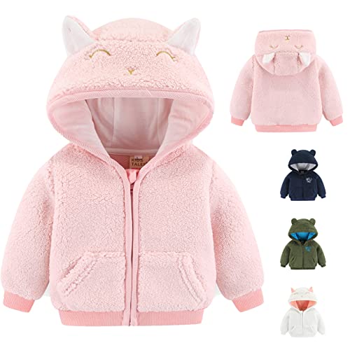 Neugeborenen Baby Jungen Mädchen Cartoon Fleece Kapuzenjacke Mantel Mit Ohren Warme Outwear Mantel Reißverschluss Bis Coat (0-3M, Rosa)