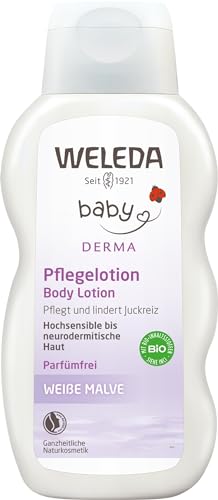 Weleda Bio Baby Derma Weiße Malve Pflegelotion- Naturkosmetik Feuchtigkeitspflege Bodylotion Zur Beruhigung Und Intensiven Pflege Von Hochsensibler, Neurodermitischer &Amp; Trockener Haut (1 X 200 Ml)