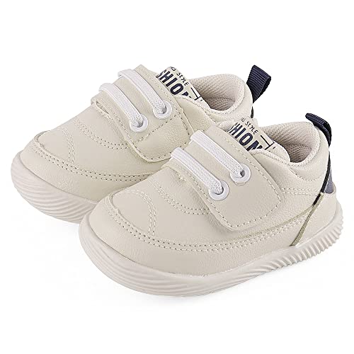 Lacofia Baby Jungen Lauflernschuhe Rutschfeste Gummisohle Erste Sneaker Krabbelschuhe Weiß/Marineblau 21(Herstellergröße:19)