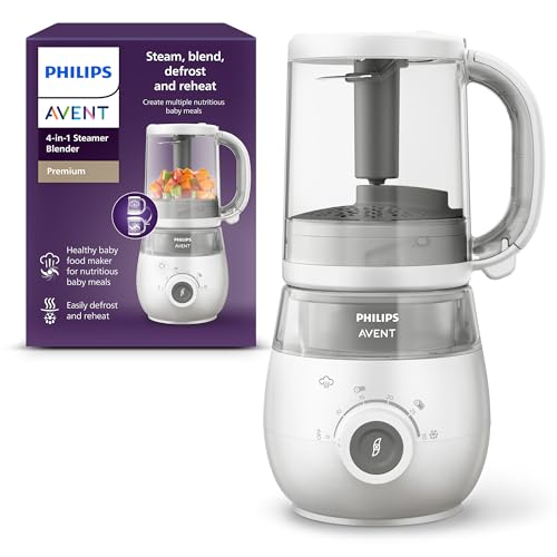 Philips Avent 4-In-1 Dampfgarer Mit Mixer Premium, Babynahrungszubereiter, Dampfgaren, Pürieren, Auftauen, Aufwärmen, Spülmaschinenfest, Modell Scf883/01