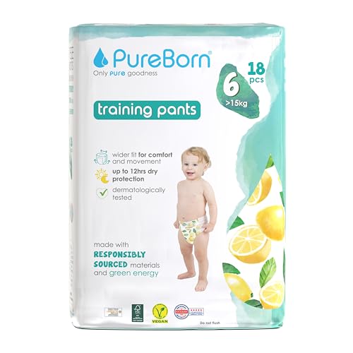 Pureborn Baby Premium Windeln Pants, Höschenwindeln, Größe 6 (15+ Kg), 18 Stück, Optimaler Schutz Für Tag Und Nacht, Dermatologisch Getestet, Ultraweich, Hautfreundlich