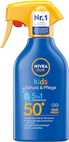 Nivea Sun Kids Schutz &Amp; Pflege 5In1 Hautschutz Lsf 50+ Sonnenspray (250 Ml), Hoher Sonnenschutz Mit Bio-Mandelöl, Extra Wasserfeste Sonnencreme Für Empfindliche Haut