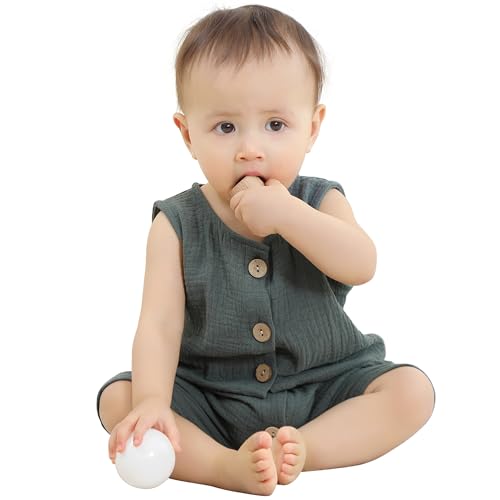 Hahashow Baby Body Strampler Unisex 100% Baumwolle Kurzarm Jumpsuit Für Jungen Und Mädchen, 6-12 Monate, Grün