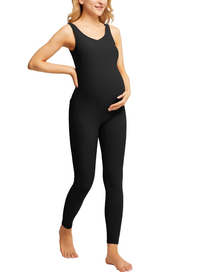 Maacie Mutterschaft Jumpsuits Für Frauen Schwangerschaft Körper Anzug Vier-Wege-Stretch Jumpsuit Schwarz L