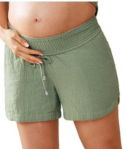 Maacie Umstands-Shorts Unterbauch-Kordelzug Elastische Taille Baumwoll-Shorts Mit Taschen Sommer Süß Strand Lässig