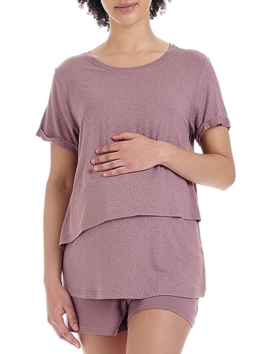 Herzmutter Stillpyjama-Umstandspyjama Kurz - Schlafanzug Für Damen Mit Muster - Pyjama-Set - Stillfunktion-Schwangerschaft - 2650 (L, Rosa/Tupfen)