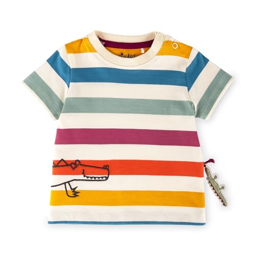 Sigikid Baby - Jungen Kurzarm Top Bio-Baumwolle T-Shirt, Ecru/Bunt Gestreift, 92 Eu