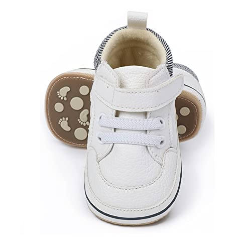 Rvrovic Baby Jungen Mädchen Anti-Rutsch-Sneakers Soft Ankle Stiefel Kleinkind Erste Wanderer Neugeborenen Krippe Schuhe (12-18 Monate, 1-Weiß)