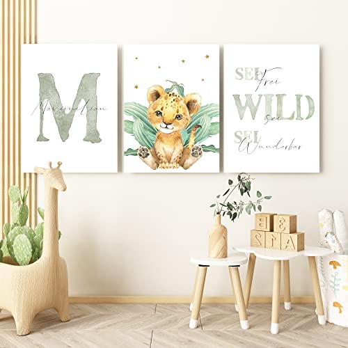 Pandawal Kinderzimmer Bilder Mit Spruch Und Name Safari Tiere 3Er Poster- Set Für Mädchen Und Junge Wandbilder