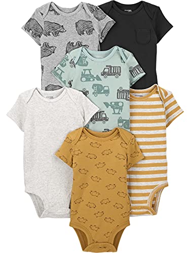Simple Joys By Carter'S Baby-Jungen Short Sleeve Bodysuit Body, Bär/Konstruktion/Nashorn/Streifen, 3-6 Monate (6Er Pack)
