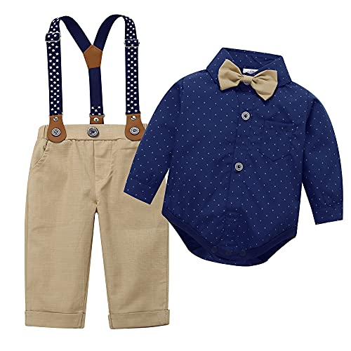 Hema Island Baby Jungen Bekleidungssets Anzug Kleid Strampler Hosenträger Fliege Krawatte Anzug Gentleman Festliche Taufe Hochzeit Langarm Baby Kleikind 3 Monate 6 Jahre(3259B70)