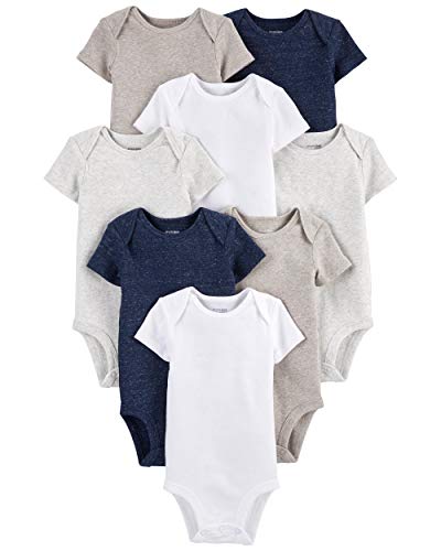 Simple Joys By Carter'S Unisex Baby Neutral Short-Sleeve Bodysuit Body, Marineblau Heidekraut/Weiß/Haferbeige, 0-3 Monate (8Er Pack)