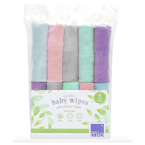 Bambino Mio, Wiederverwendbare Baby-Feuchttücher - Basic - Umweltfreundlich, Frei Von Chemikalien, Doppelseitig, Waschbar, 10Er-Packung, Cloud - Verpackung Kann Variieren