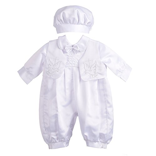 Lito Angels Satin Taufkleidung Taufanzug Mit Hut Für Baby Junge, Taufe Strampler Body Weiss Anzug, Größe 3-6 Monate 68