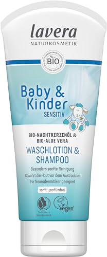 Lavera Baby Sensitiv Waschlotion &Amp; Shampoo - Für Babys Mit Bio-Aloe Vera - Besonders Sanfte Reinigung - Hautschonend - Zertifizierte Naturkosmetik - Vegan - 200Ml