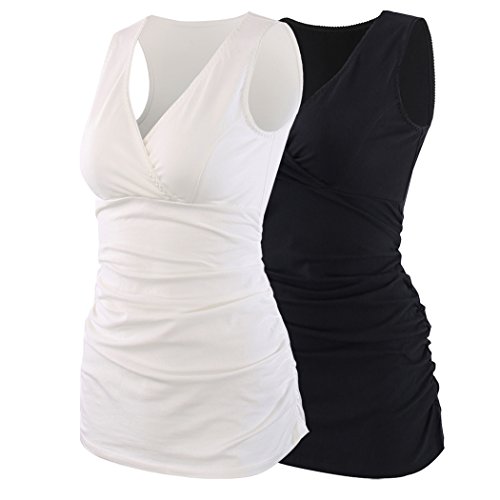 Zumiy Still-Shirt/Umstandstop, Schwangeres Stillen Nursing Schwangerschaft Top Umstandsmode Unterwäsche (S, Black+White/2-Pk)