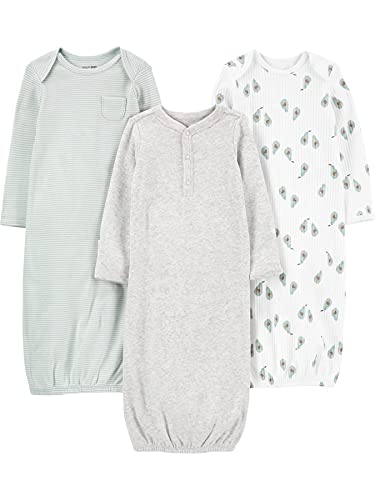 Simple Joys By Carter'S Unisex-Baby 3-Pack Neutral Cotton Sleeper Gown Tragbare Decke, Avocados/Heide/Streifen, 0-3 Monate (3Er Pack)