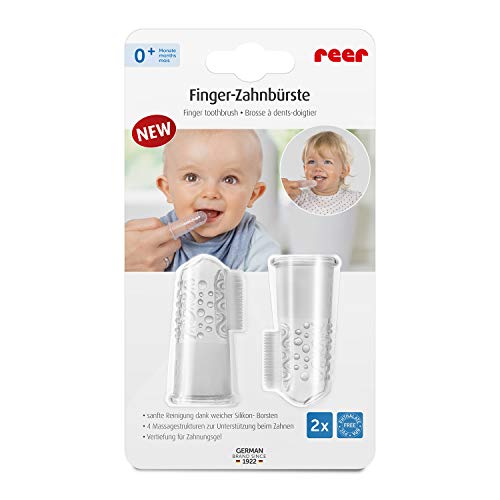 Reer 79249 Finger-Zahnbürste Silikon 2 Stück, Baby-Zahnbürste Aus Silikon, Latexfrei, Transparent 9 G
