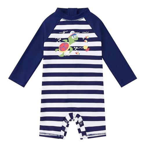 Upandfast Baby Jungen Badeanzug Mit Knöpfen Upf50+ Badebekleidung Für Baby Uv-Schutz(Strip Turtle,3-6 Monate)