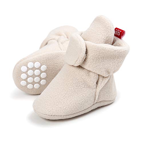 Lacofia Neugeborenes Baby Jungen Mädchen Rutschfest Weiche Sohle Slipper Stiefel Winter Krabbelschuhe Beige 0-6 Monate