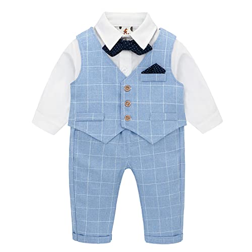 Famuka Baby Jungen Anzüge Sakkos Kinder Smoking Bekleidungsset (Blau 2, 90)