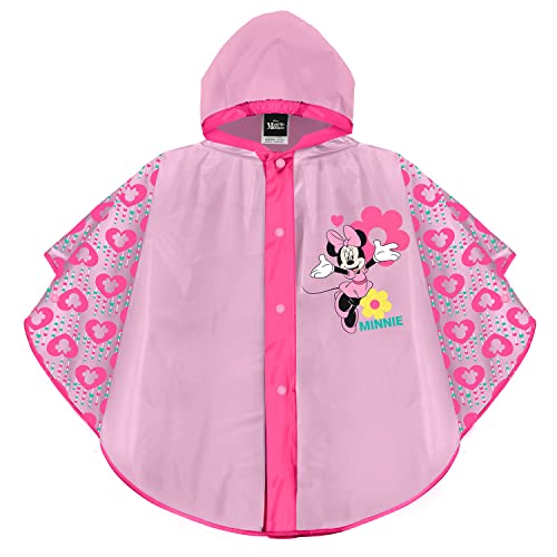 Perletti Disney Minnie Mouse Regen Poncho Rosa Für Kinder 2 3 4 5 Jahre - Minni Maus Regenmantel Pink Wasserdicht Für Kleine Mädchen - Kleinkinder Regencape Lila Details Mit Kapuze Knöpfe (Rosa)