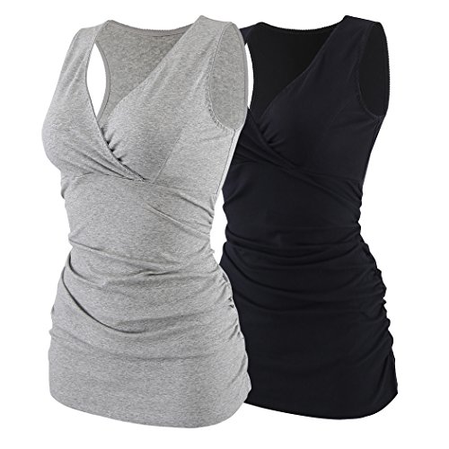 Zumiy Still-Shirt/Umstandstop, Schwangeres Stillen Nursing Schwangerschaft Top Umstandsmode Unterwäsche, Black Grey/2-Pk, M