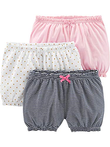 Simple Joys By Carter'S Baby-Mädchen 3-Pack Bloomer Infant-And-Toddler-Shorts, Hellrosa/Marineblau Streifen/Weiß Punkte, 18 Monate (3Er Pack)