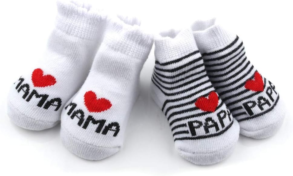 Distinct® Baby Baumwollsocken Süße Socken Ich Liebe Mama + Ich Liebe Papa Neugeborenes Kleinkind Jungen Mädchen Cotton Kleine Söckchen (2 Paar)