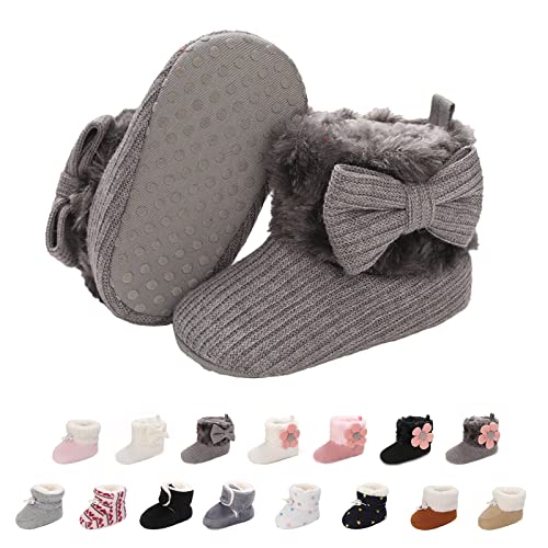 Baby Neugeborene Fleece Bootie, Winter Warme Rutschfeste Weiche Sohle Winterschuhe Sock Schuhe Niedlich Einstellbar Krabbelschuhe Prewalker Stiefel Für Mädchen Jungen Kleinkind Gr.0-18 Monate Grau