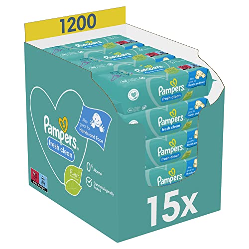 Pampers Fresh Clean Baby Feuchttücher, Milder Duft, Auch Für Hände Und Gesicht Geeignet ,1200 Tücher,(15Er Pack)