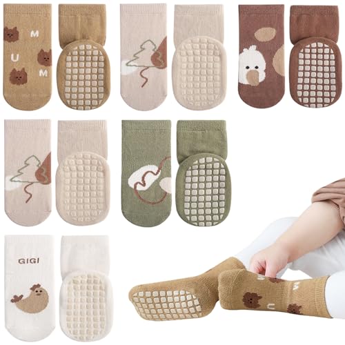 Adorel Baby Stoppersocken Baumwolle Antirutsch Krabbelsocken Abs Socken 6Er-Pack Natur 12-24 Monate (Herstellergröße M)