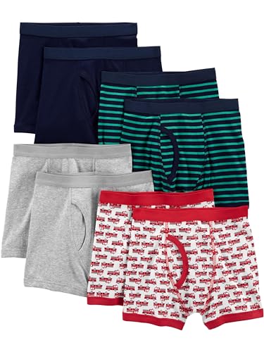 Simple Joys By Carter'S Jungen 8-Pack Underwear Unterwäsche, Grau Meliert/Grün Streifen/Marineblau/Rot Feuerwehrauto, 6-7 Jahre (8Er Pack)