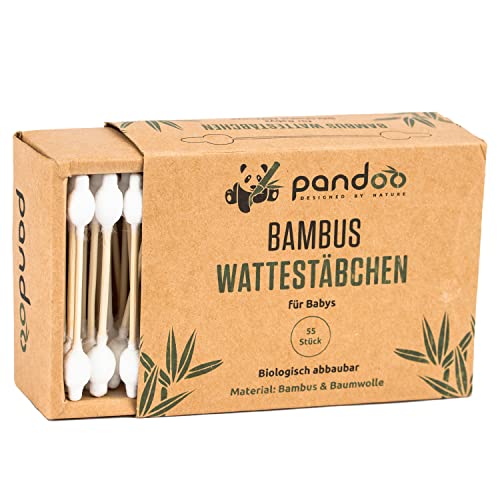 Pandoo 4Er Pack Bambus Wattestäbchen Mit Großem Sicherheitskopf (220 Stück) | Biologisch-Abbaubar, Vegan, Plastikfrei, Holzfrei &Amp; Nachhaltig | Ohrenstäbchen Für Babys Und Kinder