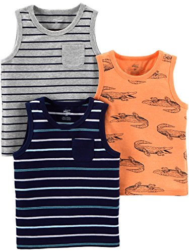 Simple Joys By Carter'S Jungen Multi-Pack Muscle Tank Tops Fashion-T-Shirts, Grau Streifen/Hellorange Alligator/Marineblau Doppelstreifen, 3 Jahre (3Er