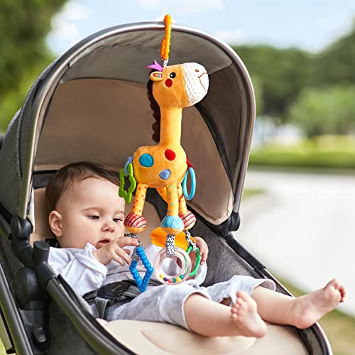 Tumama Giraffe Hängendes Rasselspielzeug,Baby Kinderwagen Spielzeug Mit Windspielen,Autositz Krippe Plüsch Tier Aktivitäts Spielzeug Geschenk Für Neugeborene 0,3,6,9,12,36 Monate
