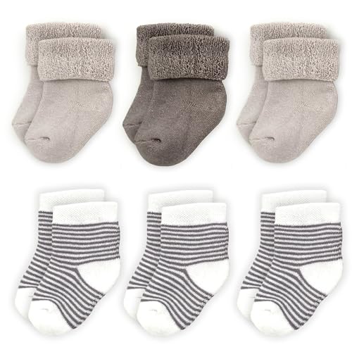 Laloona Baby Socken Set (0-3 Monate) - 6 Paar Warme Babysöckchen/Baumwoll Mix Kinder Strümpfe, Schadstoffgeprüft Nach Oeko-Tex® Standard 100 - Grau (Lang &Amp; Kurz, Baumwollmischung)