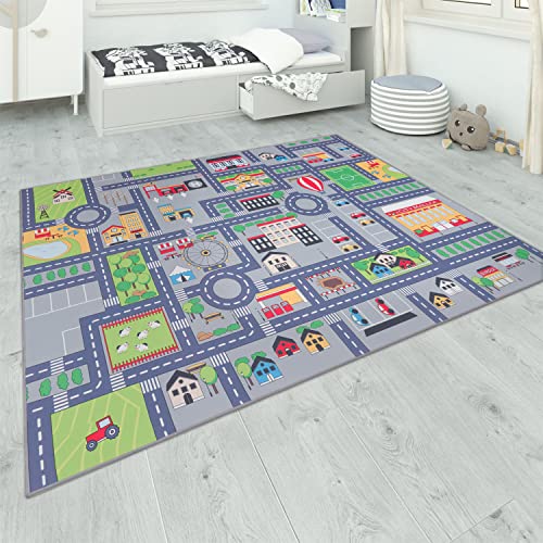 Paco Home Teppich Kinderzimmer Kinderteppich Spielteppich Straßenteppich Rutschfest Mädchen Jungs, Grösse:80X150 Cm, Farbe:grau 2