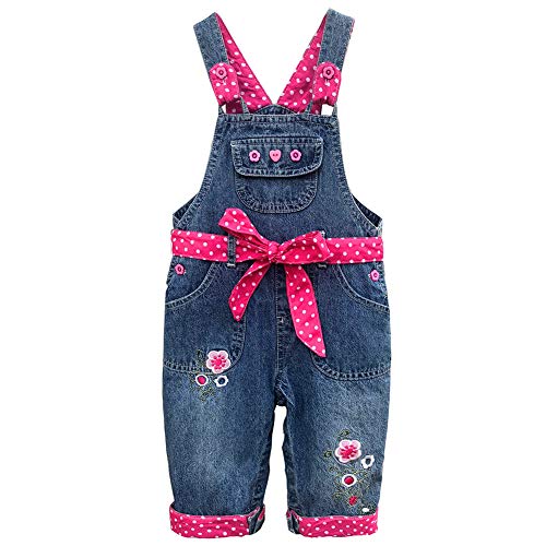Peacolate 3M-3Jahre Säugling Baby Mädchen Denim Overall Bestickter Latzhose Jeanshose Mit Pink Gürtel(2-3J, Rose)